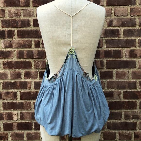 Free People Flowy Flower Embroidered Sexy Deep V Boho Gypsy Jean Tank M/L - Picture 6 of 8